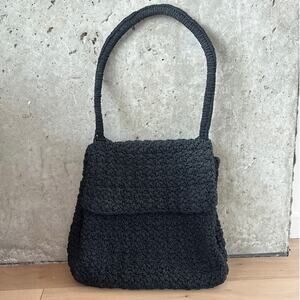CARRIE FORBES Black Crochet Shoulder Strap Handbag